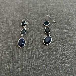 Silver and Dark Blue Oval Earrings
